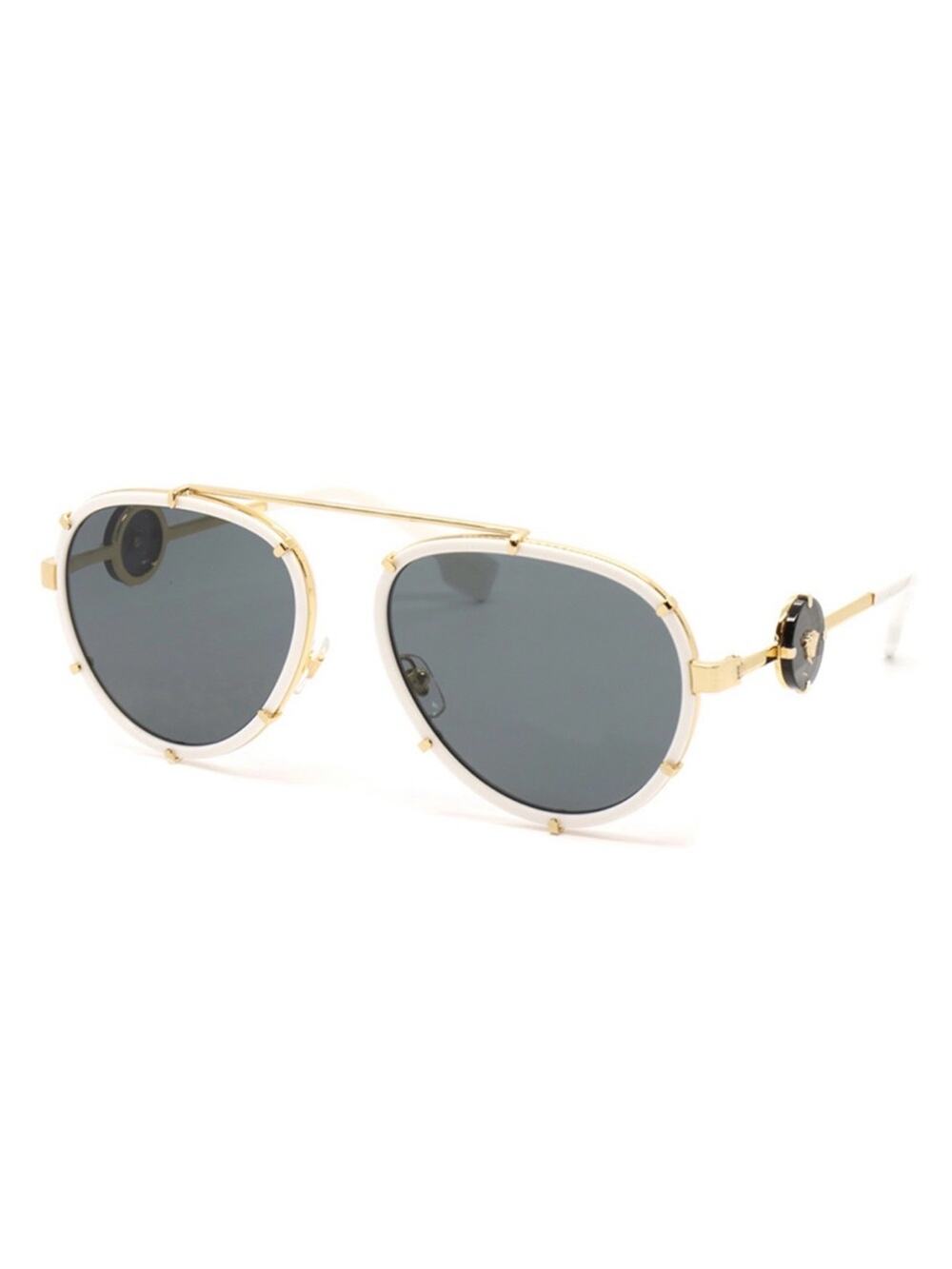 New Versace VE2232 147187 White and Gold Aviator Sunglasses Authentic